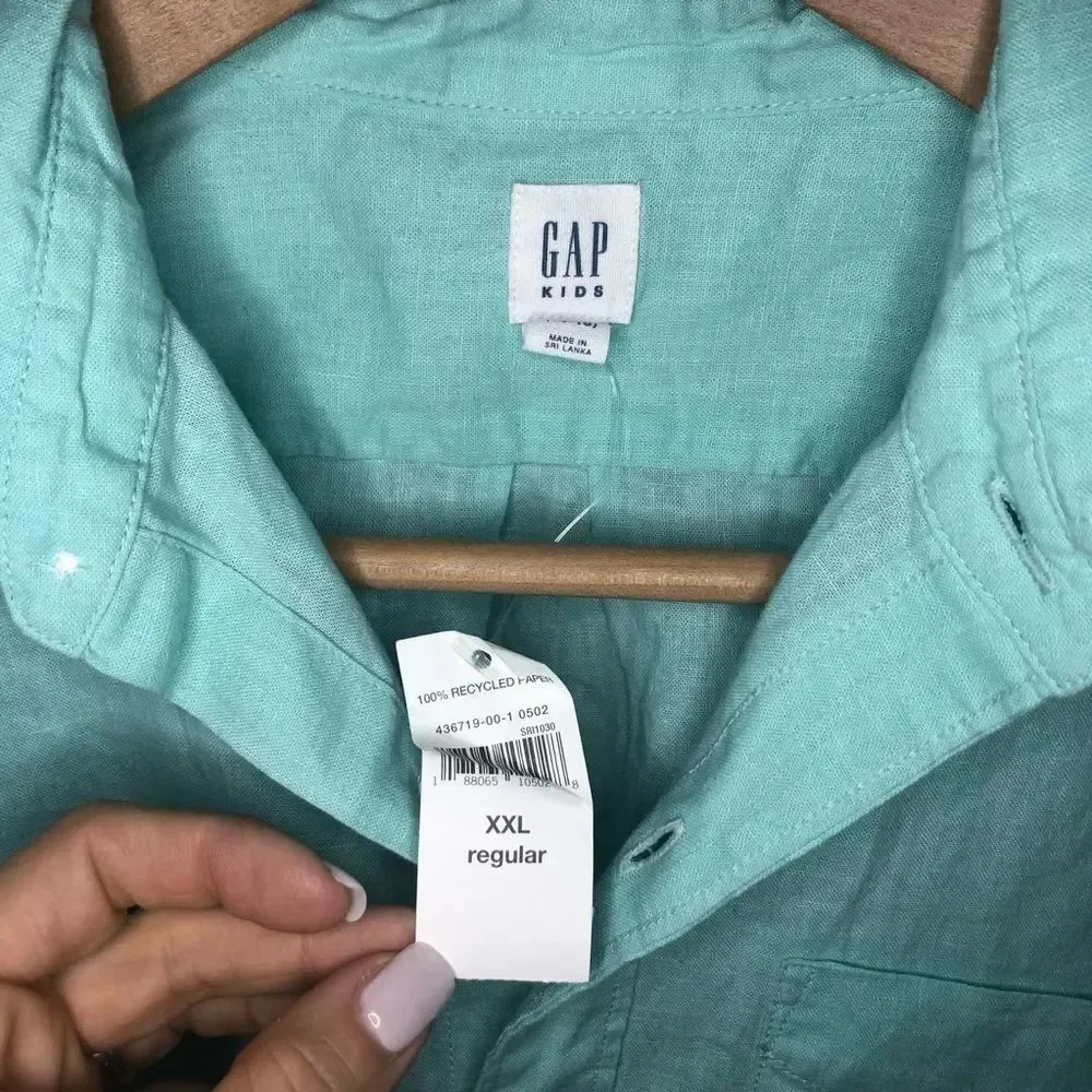 GAP Boys Teal Button-up Short Sleeve Shirt (14/16)